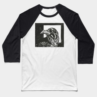 A Crow, Linoprint Baseball T-Shirt